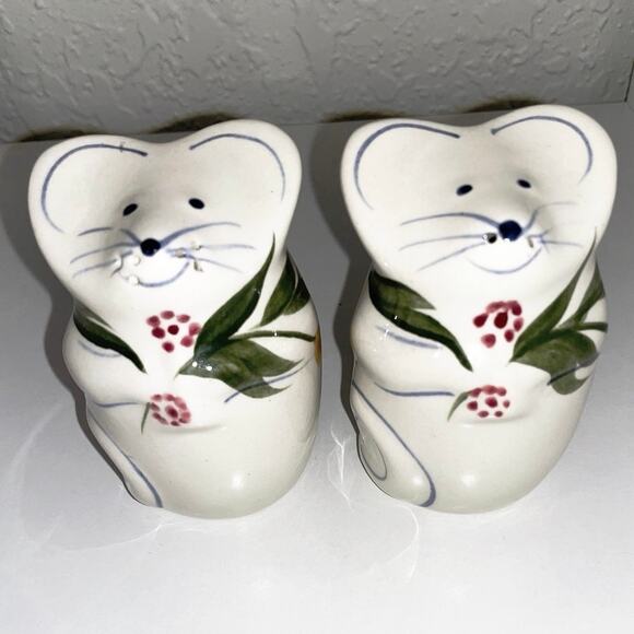 N.S. Gustin Floral Mouse Parmasan Matching Salt & Pepper Shaker Set Vintage - Picture 4 of 11